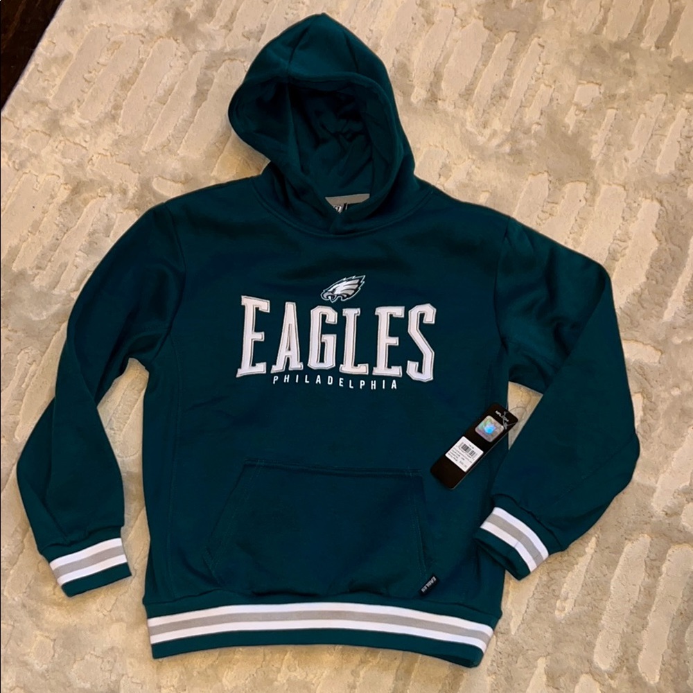 NFL Philadelphia Eagles Hoodie youth w embroidered logo & striped cuffs L 14-16